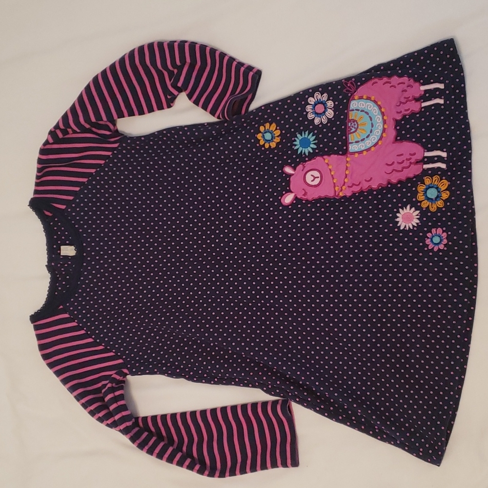 JoJo Maman Bebe Girls Llama Dress, Girls Size 5-6 years, Navy, Magenta